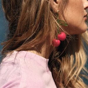 ZARA NWT Red Cherry Beaded Earrings